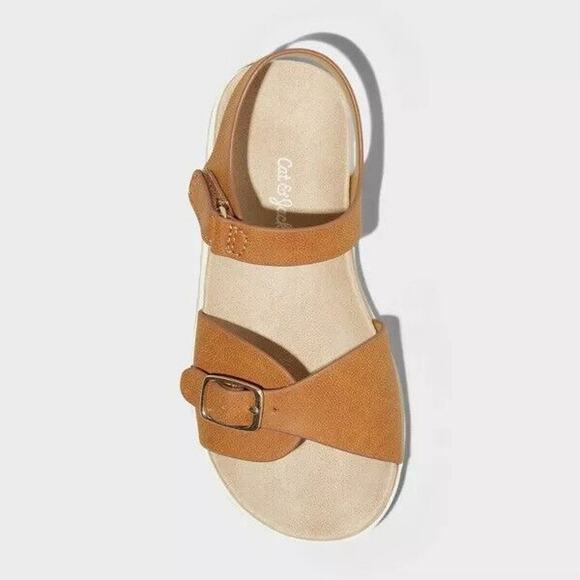 Toddler Girls' Shaelyn Footbed Hook and Loop Sandals Cognac Cat & Jack Size 7 - Picture 3 of 4